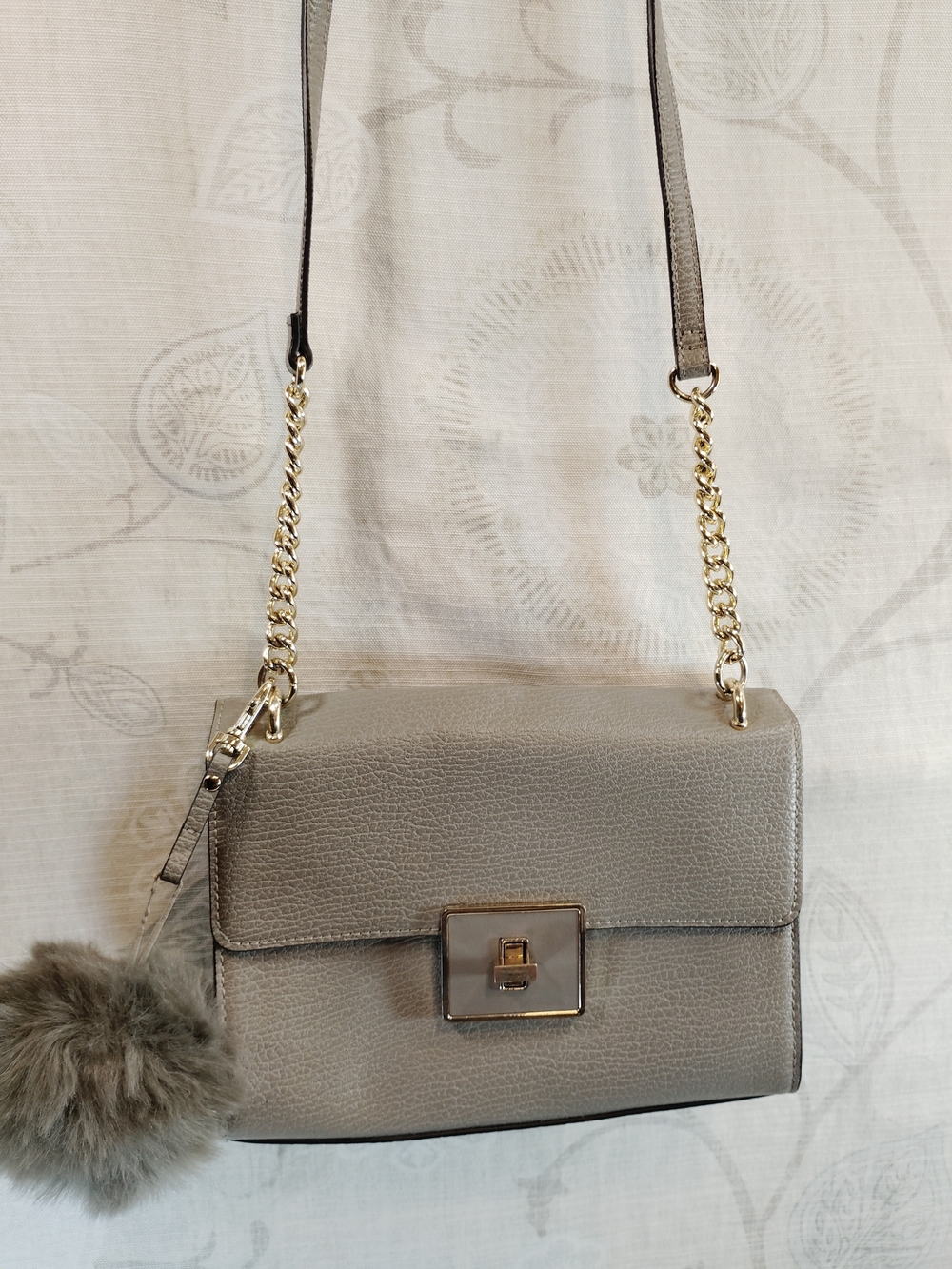 Mossimo Chic Gray Crossbody Bag with Gold Chain Strap &Pom